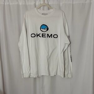 Okemo White Long Sleeve Tee with Blue and Black Logo